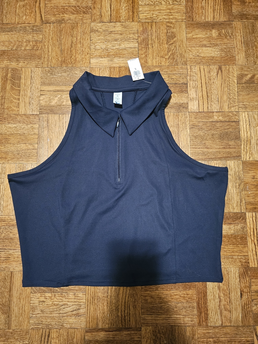 Sleeveless Collared Zip-Front Crop Top - Navy